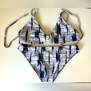 White/Navy Bikini Set Swimsuit (sz. Med)